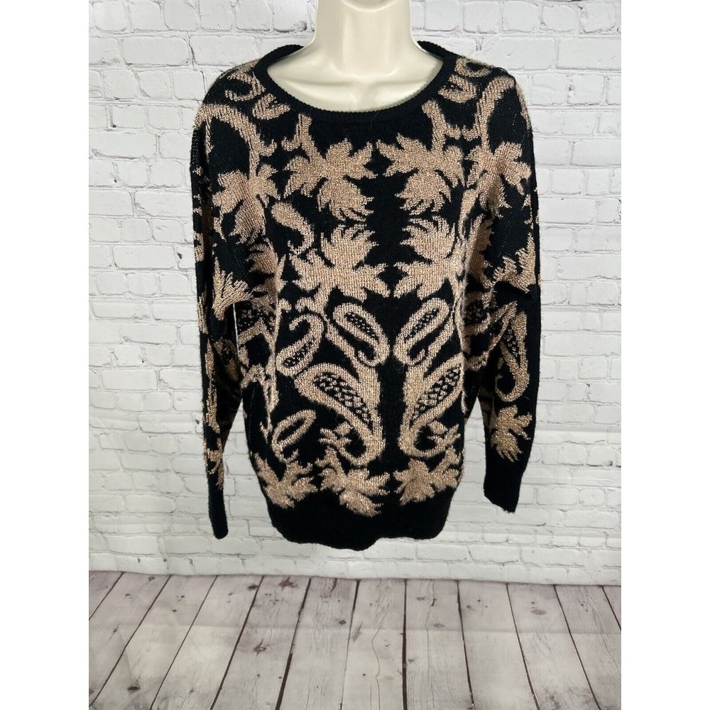 VTG Carriage Court Black Gold Pullover Long Sleeve Knit Sweater Women’s M